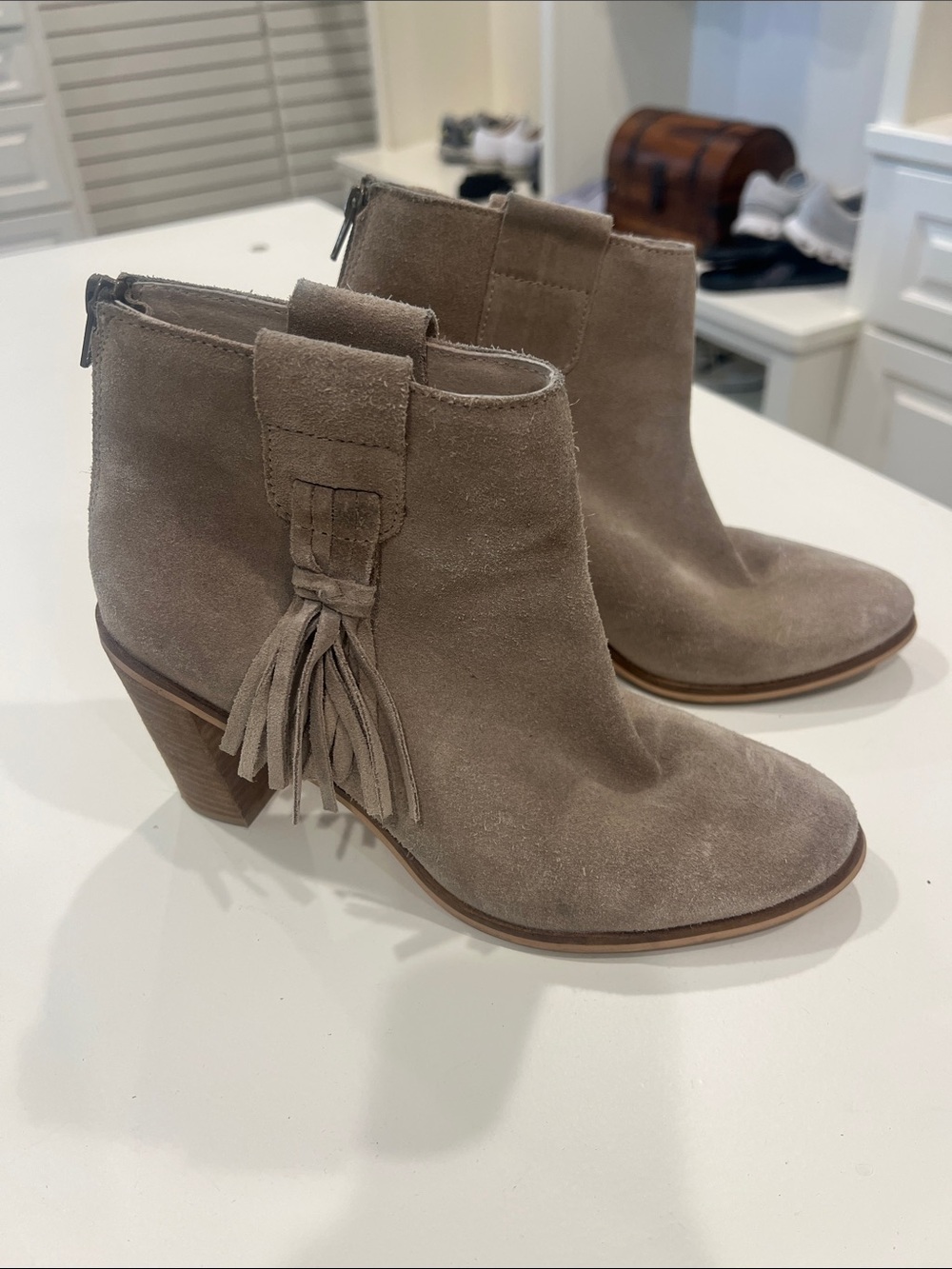 Seychelles Taupe Suede Tassel Ankle Booties